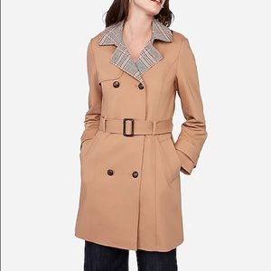 Express Classic Double Breasted Plaid Face Trench Coat